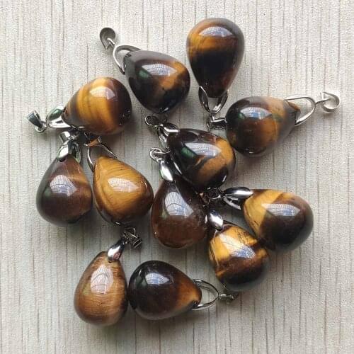 Fashion natural tiger eye stone water drop charms pendants for necklaces making jewelry 12pcs/lot wholesale free shipping