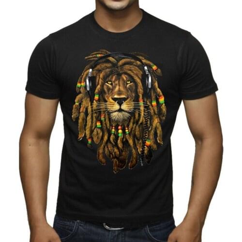 2019 Fashion New MenS Dreadlocks Rasta Lion Dj Black T Shirt Jamaica Blunt Marijuana Rave Tee