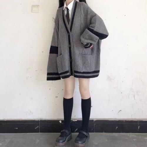 New College Style Jk Knit Cardigan 2021 Fall Autumn New Korean Loose Sweater Female Student Jacket Oversize Black Sweet