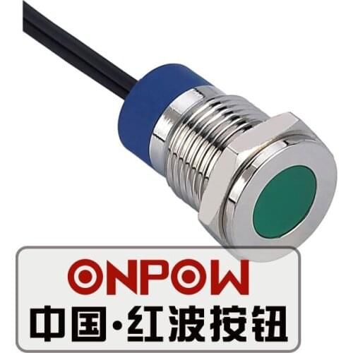 ONPOW 12mm Flat Dot LED Nickel plated brass Signal lamp, indicator lamp, Metal indicator light (GQ12T-D/G/6V/N-Y) CE,RoHS