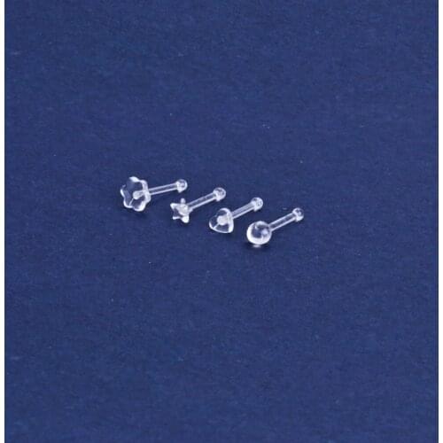 Clear Nose Stud Rings Transparent Ball Straight Bone Ear Stud Retainer Hide Invisible Bio Plastic Body Jewelry For Women 20G