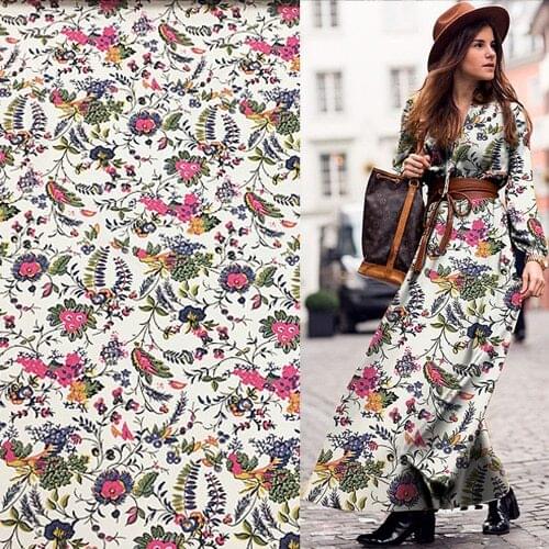 Western style floral pure print silk Crepe DE chine fabric flower design,SCDC980