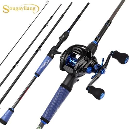 Sougayilang 1.8m 2.1m 2.4m Portable 4 Section Carbon Fiber Casting Fishing Rod with 9+1BB Baitcasting Reel Fishing Combo Pesca