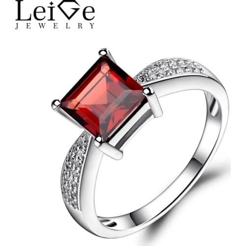 Leige Jewelry Square Cut Garnet Rings for Women Engagement Promise Ring Sterling Silver 925 Fine Jewelry January Birthstone