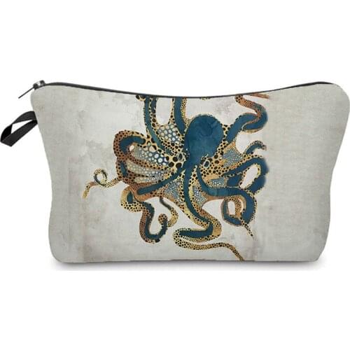 Japanese Ukiyo Cosmetic Bag Classic Women Octopus Pattern Storage Makeup Bag Mini Toiletry Bag Travel Portable Child Pencil Case
