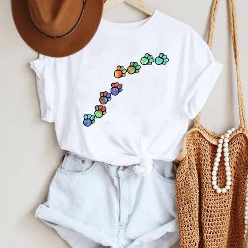 Women Paw Dog Pet Animal Lovely Cute 90s Style Cartoon Summer Lady Print Tee Graphic T Top Female Tshirts Clothes T-Shirt