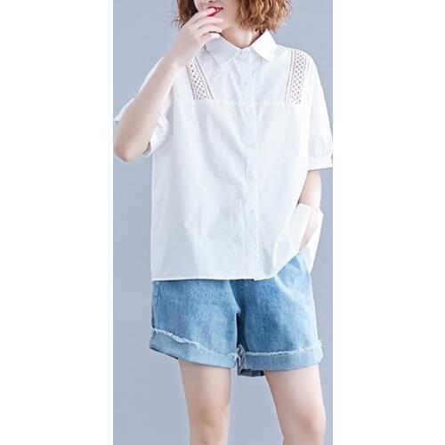 White Shirts For Women 2021 Summer New Loose Oversizes Casual Hollow Out Female Shirts Outwear Coat Tops