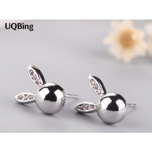 Fashion Cute Rabbit Rhinestone Stud Earrings For Women 925 Sterling Silver Stud Earrings Jewelry Pendientes Brincos