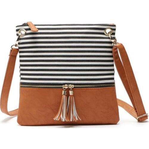 Women messenger bags girls casual crossbody bag designer shoulder bag high quality shoulder bag for women stripe with tassel