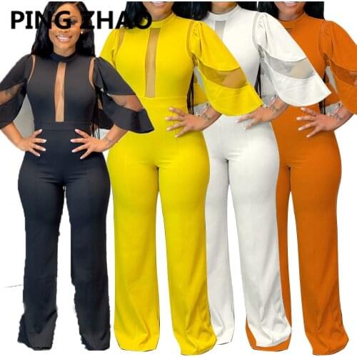 PING ZHAO Women Three Quarter Sleeve Cut Out O-Neck Bodycon Jumpsuit Sexy Club Night Straight Romper Playsuit
