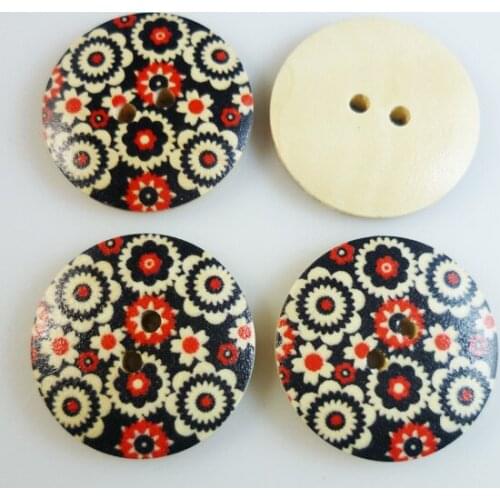 20PCS flower painting wooden 30MM buttons boots coat sewing clothes accessories MCB-250