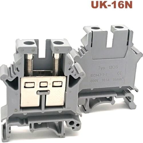 10Pcs UK-16N Din Rail Universal Screw Terminal Blocks Morsettiera Electrical Wire Terminals Block Connector Brass Bornier 101A