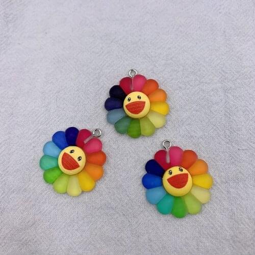 3 Pcs Acrylic Sunflower Smiley Charms Candy Necklace Keychain Pendant DIY Making Accessories