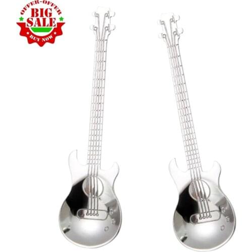 4 Pcs Guitar Coffee Teaspoons Stainless Steel Musical Coffee Spoons Teaspoons Mixing Spoons Sugar Spoon(Silver) drop shipping