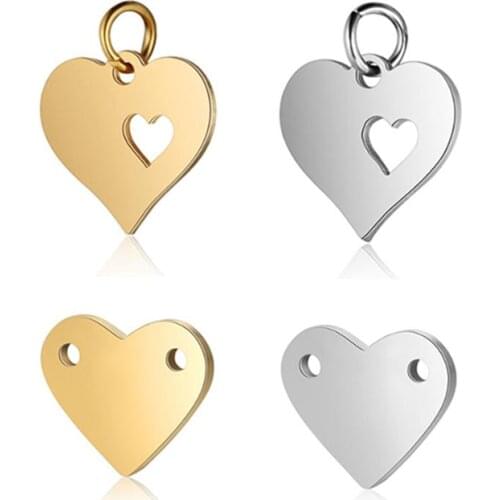5pcs Stainless Steel Mirror Polished Heart Tag Charm Pendant for Bracelet Necklace Earrings DIY Jewelry Making Charms 2 style