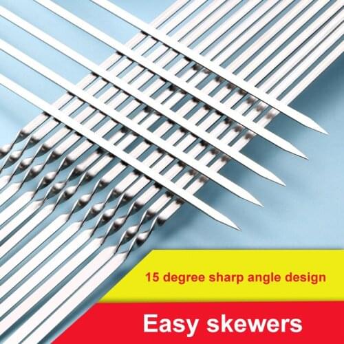 50pcs Stainless Steel Skewers Barbecue Reusable Flat Barbecue Kebabe Grill Outdoor Camping Picnic Tools Easy To Clean BBQ Needle