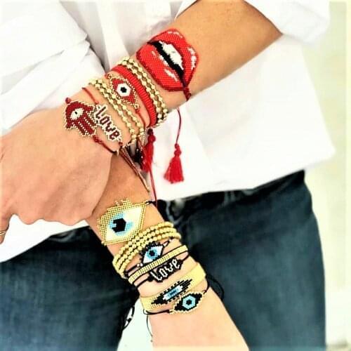 Go2boho Turkish Evil Eye Bracelet for Women Greek Eye Bracelets Lips Pulseras Mexican Jewelry Femme Bijoux Armband