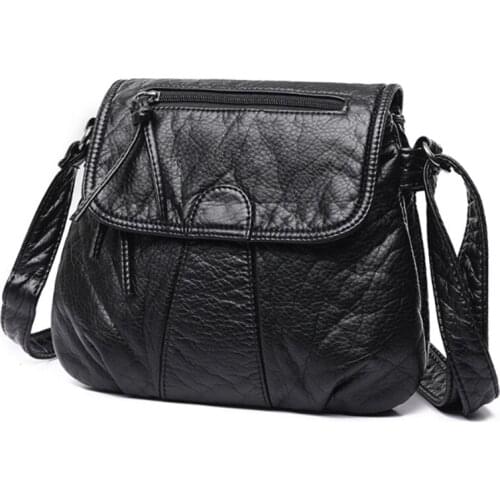 Black Red Gray Khaki Small Women Messenger Bag Soft Washed PU Leather Crossbody Bag Female Handbag Purses Chain