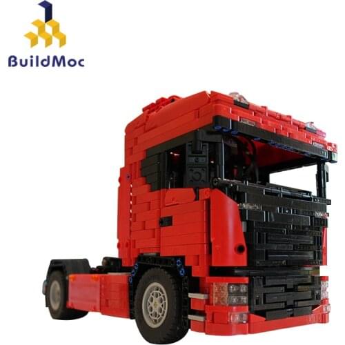 BuildMoc Technical Tractor truck Toys MOC Electric Remote Control Motor Vehicle Red Transport Head Set Assembled Building Blocks