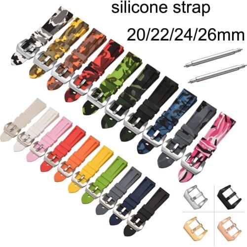 Camouflage Silicone Watch Band 20 22mm 24 26mm Watch Strap Soft Sports Replacement Rubber Watchband Camo Wrist Bracelet w Pins