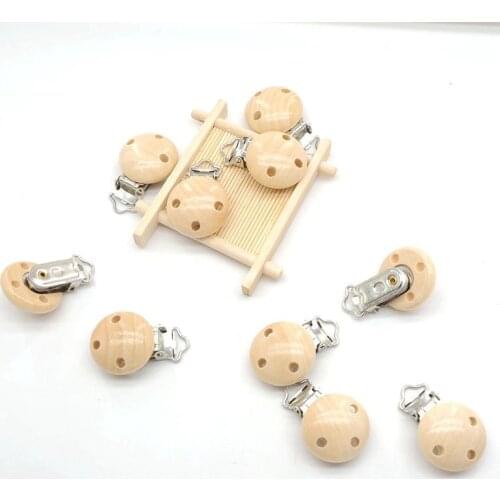 Chenkai 50PCS Baby Pacifier Clip Natural Wood Pacifier Clip Wooden Dummy Wooden Holder For Infant Diy Soother Clasps Accessories
