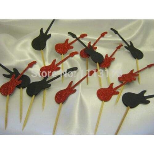 Cheap cupcake picks guitars electric rock Party Decor Birthday wedding cake toppers fruit toothpicks