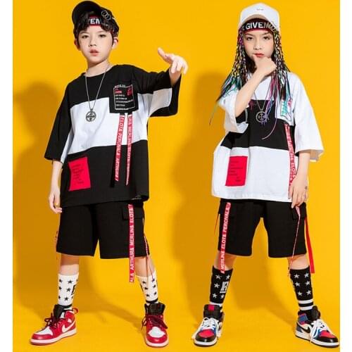 Kid Hip Hop Clothing Graphic Tee Oversized T Shirt Top Streetwear Strap Cargo Shorts for Girl Boy Summer Dance Costume Clothes