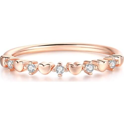 Double Fair Thin Simple Heart Rings For Women Girls White Rose Gold Color CZ Trendy Daily Party Gift Fashion Jewelry R901