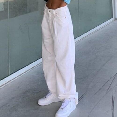 White Jeans Woman High Waist Jeans Overalls Patchwork Fashion Baggy Straight Blue Denim Cargo Pants Y2k Trousers Streetwear