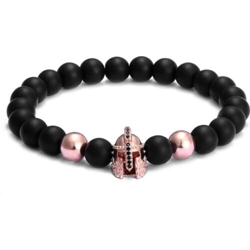 8mm warrior helmet elastic gold silver copper cz zircon cubic zirconia beads bohemian Yoga Bracelet agate Onyx Stone e5df