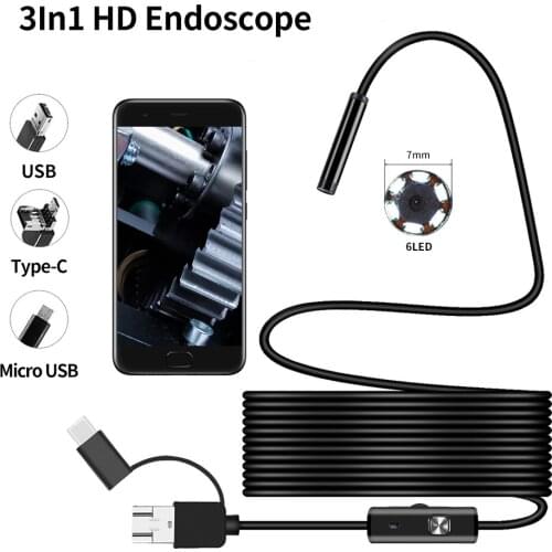 For 7MM Android Endoscope 3 in 1 USB/Micro USB/Type-C Borescope Inspection Camera Waterproof for Smartphone with OTG and UVC PC