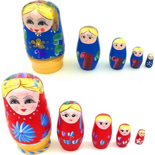 Exquisite 5pcs/Set Dolls Wooden Russian Nesting Babushka Matryoshka Hand Painted Gift For Children Toy