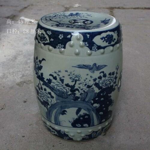 Jingdezhen Ceramic Porcelain stool Handpainted Ancient Blue And White Flower And Bird porcelain ceramic stool