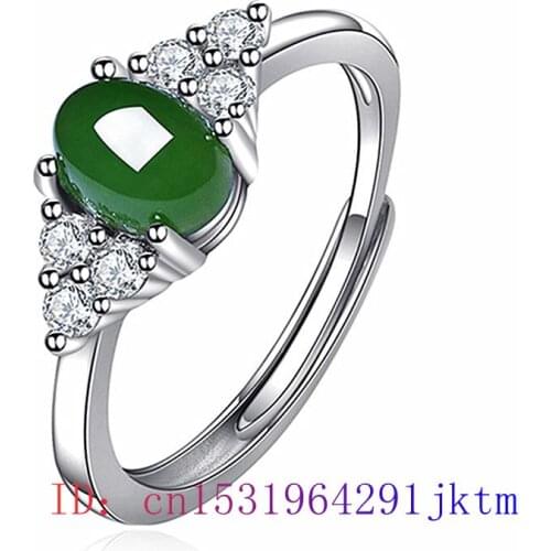 Green Jade Ring Zircon Jewelry Fashion Men Crystal 925 Silver Gemstone Chalcedony Gifts Amulet Natural Charm Women