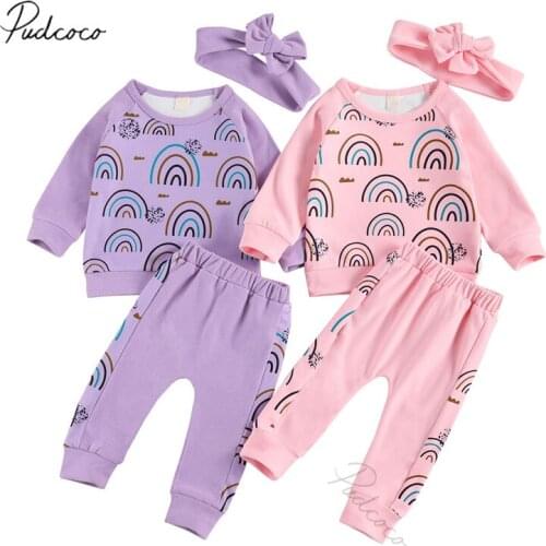 Infants Newborn Baby Girls Round Collar Romper Suit, Long Sleeve Trouser Sweater Autumn Jumpsuits Bow Headdress 3Pcs Outfit