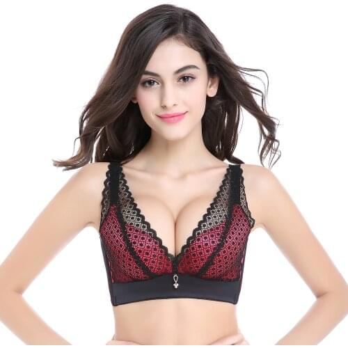 Lace Sexy Deep U Cup Bras For Women Push Up Lingerie Bra set Wire Free Bralette Intimates Female Underwear sets