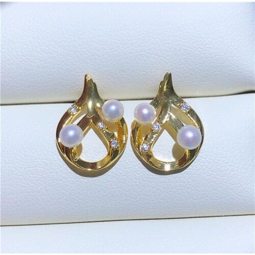 Beautiful Gold Plated Earrings Mountings Findings Settings Jewelry Parts Fittings Accessories for Pearls Coral Agate Jade Beads