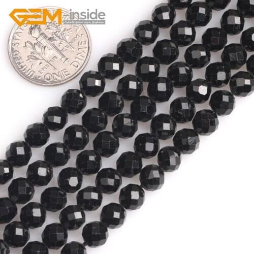 6mm 8mm GEM-inside Natural Black Tourmaline Faceted Round Spacer Loose Beads For Jewelry Making DIY 15" Free Shipping