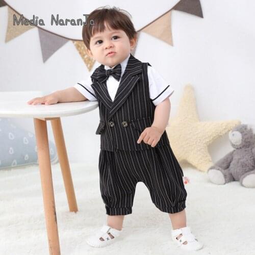 Summer Childrens Gift Clothing Boys Romper Gentleman Short-Sleeved One-Piece romper + Vest Two Piece Suit