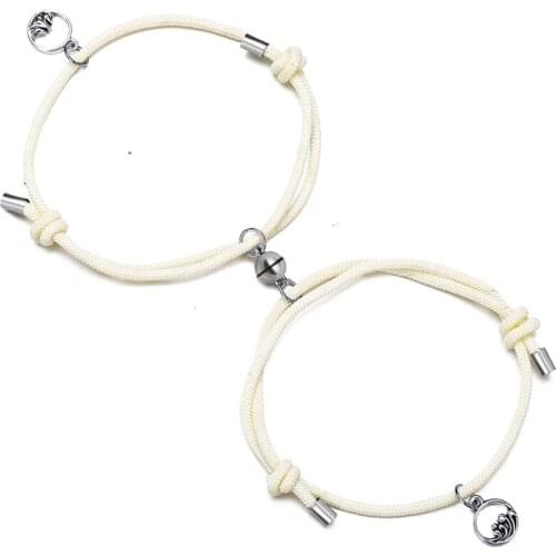 2Pcs Couple Magnet Attract Lover Bracelet Gift for Men Women Best Friend Rope Charm Bracelet Personality Jewelry