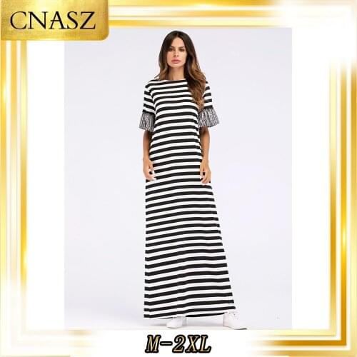 Muslim Dubai Knit Striped Plaid Stitching moroccan kaftan Abaya Femme Musulman Robe Autumn Robes Dress