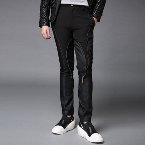 Men spring autumn fashion black skinny pants hip hop punk pants with zippers mens slim fit casual trousers pantalon homme