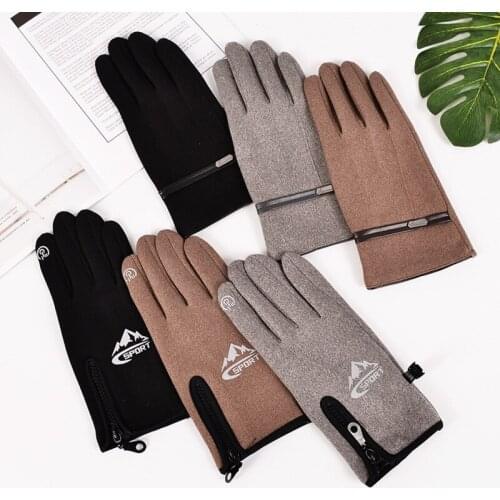 Gloves Mens Autumn And Winter Warm Rabbit Fleece Gloves Driving Touch Screen Plus Velvet Thickening Warm Riding