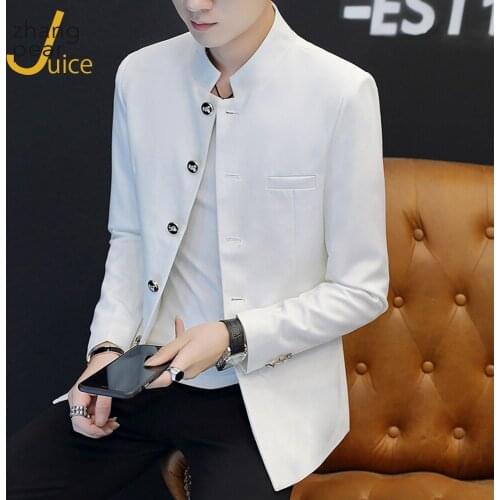 New Arrival Autumn Men Chinese Style Stand Collar Men Blazer Solid Single Breasted Casual Suit Jacket Mens Slim Fit Blazers