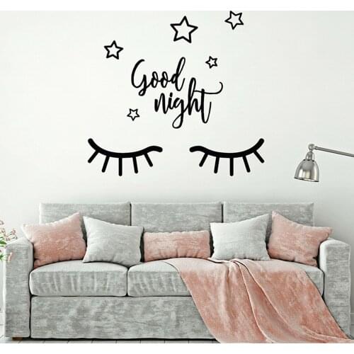 Closed Eyes Wall Decal Good Night Stars Wall Sticker Sleep Vinyl Stickers for Kids Room Nursery Bedroom Decoration Mural Z969