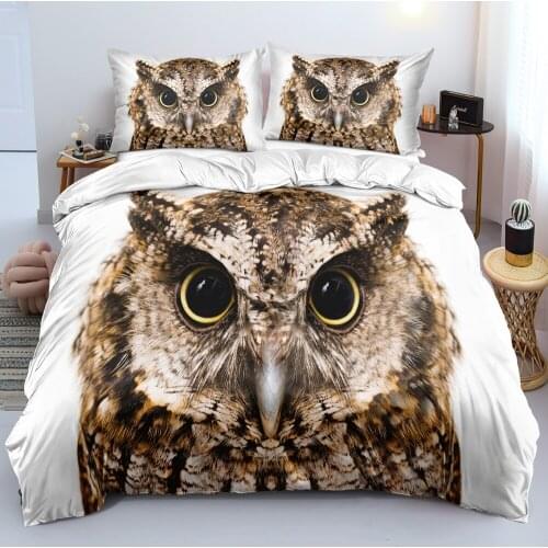 Owl Quilt Cover Sets 3D White Linens Bed Pillow Cases King Queen Super King Twin Full Double Size 160*200cm Animal Bedclothes