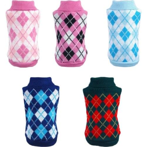 Pet Dog Clothes Rhombus Warm Cat Sweater For Small Dogs Chihuahua Knitted Pet Clothing Short Sleeve Puppy Cat Knitwear Sweaters