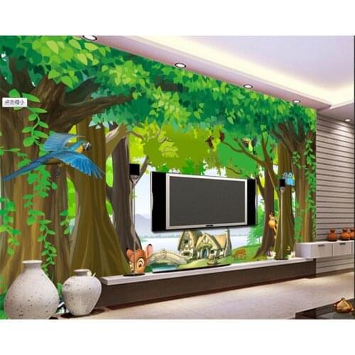 Papel de parede Stereo Dream Forest living room sofa TV background wall paper Cartoon room wallpaper large murals Beibehang