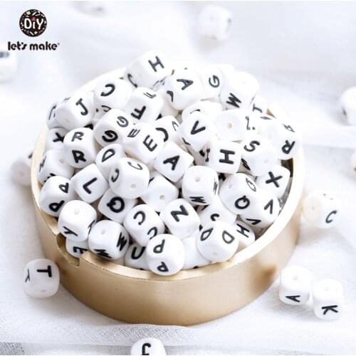 Teether 50pc Alphabet Letter Food Grade Silicone Beads 12mm Letters Silicone Teether Nursing Necklace Beads Infant Baby Teether