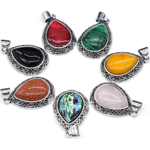 Hand-made Retro Wind Drop-shaped Natural Stone Crystal Aventurine Jade Abalone Shell Pendant DIY Necklace Jewelry Making Gifts